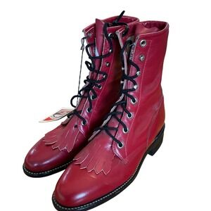 Justin L503 Red Leather Lace Up Boots Womens Size 4 B Made in USA Vintage Style